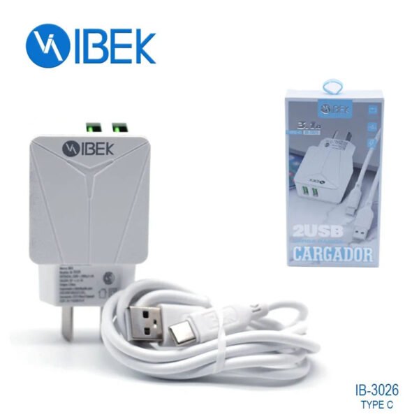 CARGADOR TYPE C IBEK 3.1A 2 PUERTO USB IB-3026