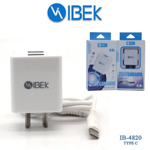 CARGADOR TYPE C IBEK 4.8A IBEK 2 PUERTOS USB IB-4820