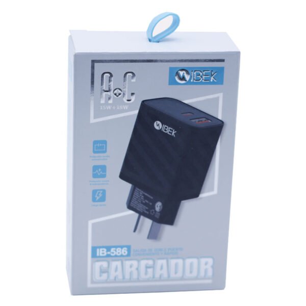 CARGADOR CABEZAL ADAPTADOR PUERTO USB + TYPE C 15W7 18W IBEK IB-586 A+C - Image 4