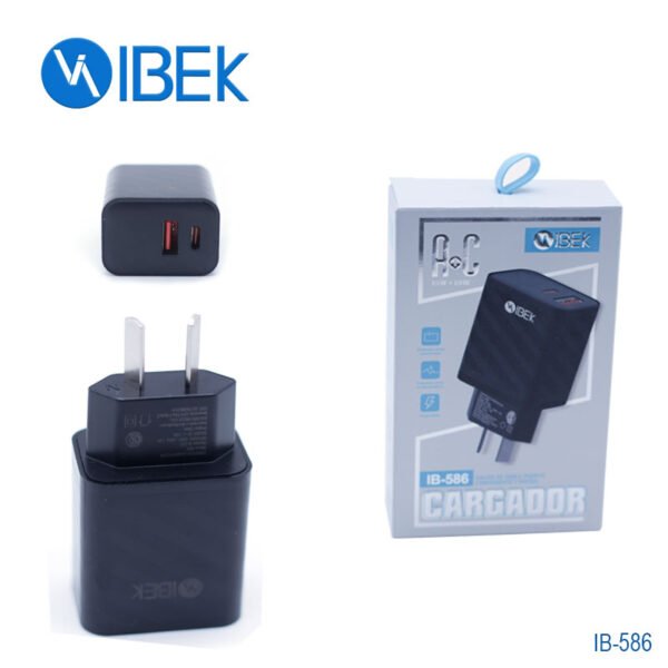 CARGADOR CABEZAL ADAPTADOR PUERTO USB + TYPE C 15W7 18W IBEK IB-586 A+C