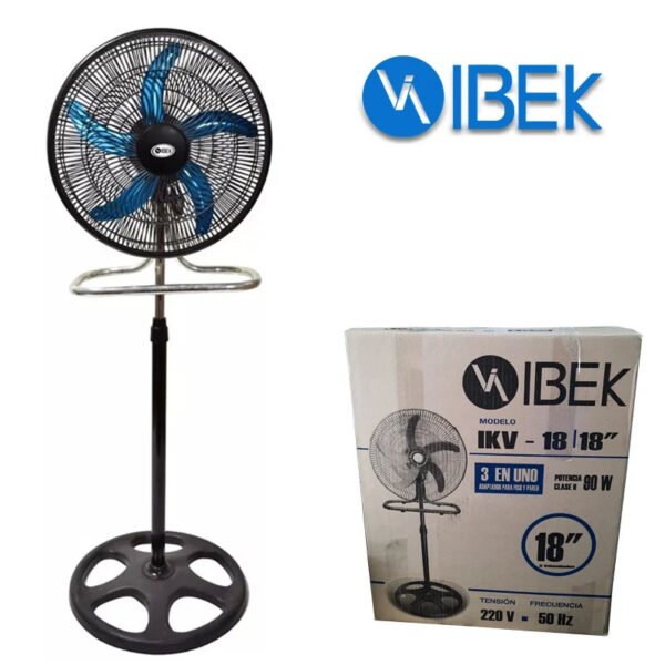 VENTILADOR IBEK 3 EN 1 18? PULGADAS 220V PIE PARED PISO IKV-18 REJILLAS PLÁSTICAS 90W