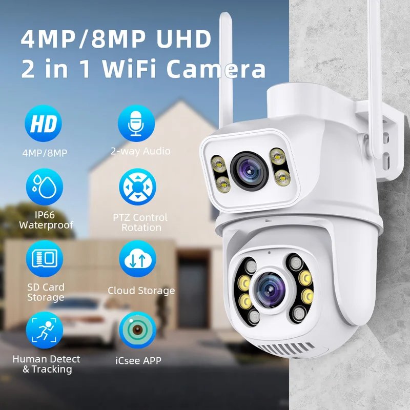 CÁMARA IP WIFI 4MP / 8MP LENTE DUAL PANTALLA DUAL APP ICSEE IBEK IB-A28