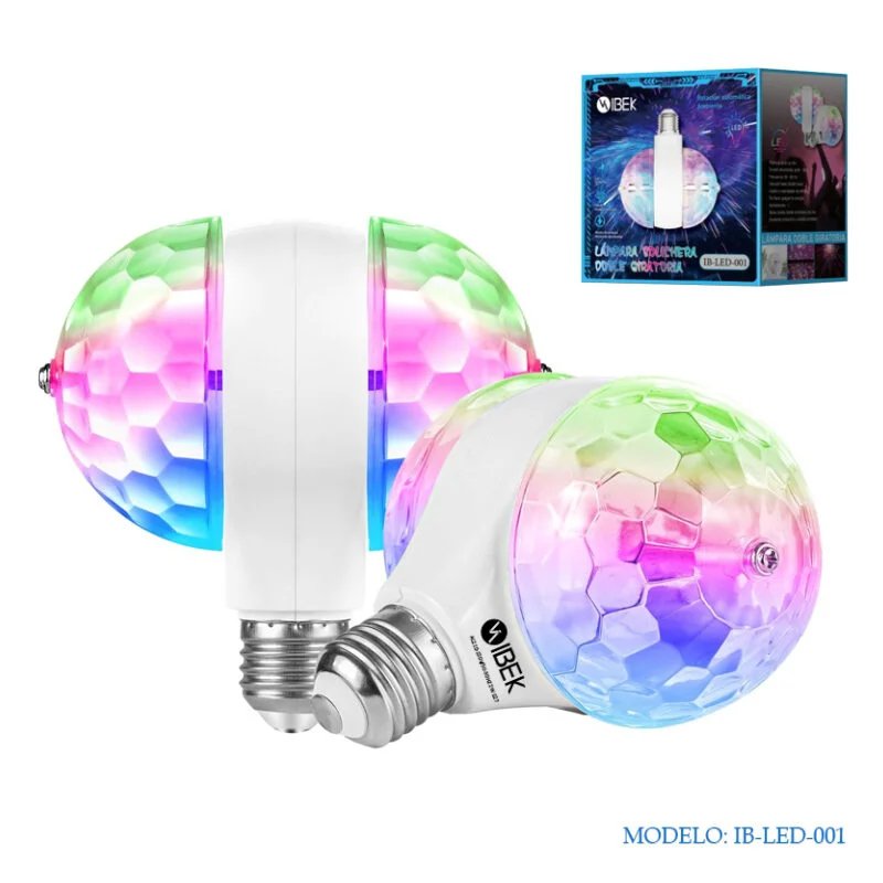 LÁMPARA FOCO DOBLE GIRATORIO BOLICHERO RGB IBEK IB-LED-001
